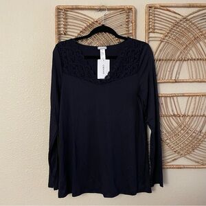 Hanro Moments Lace Trim Top Blouse Black Long Sleeve Quiet Luxury Women's‎ S B28